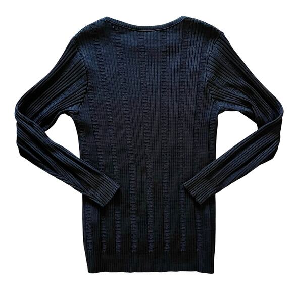 Givenchy Sport 1970s Black Pointelle Logo Ribbed Knit Long-Sleeve Vintage Top - Picture 2 of 9